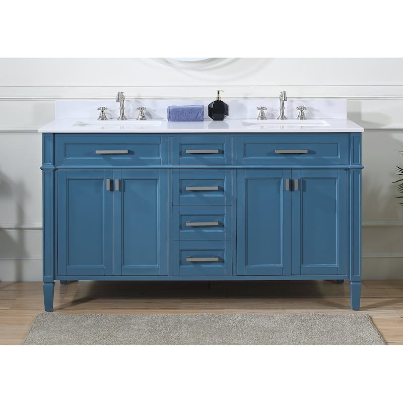 60" Tennant Brand Durand Modern Teal Blue Double Sink Bathroom Vanity