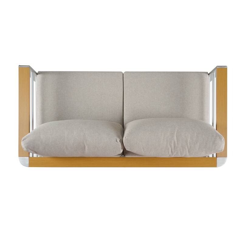 Roomfitters Cora Outdoor Aluminum Loveseat Bench with Olefin Fabric Cushions, Silver and Beige