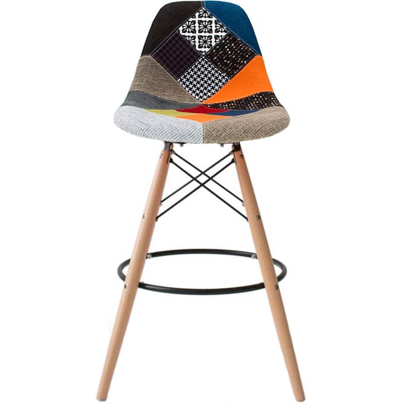 Counter Stool With Back Plastic Molded Wooden Eiffel Base For Kitchen Island Hotel Work High Chair - Patchwork S