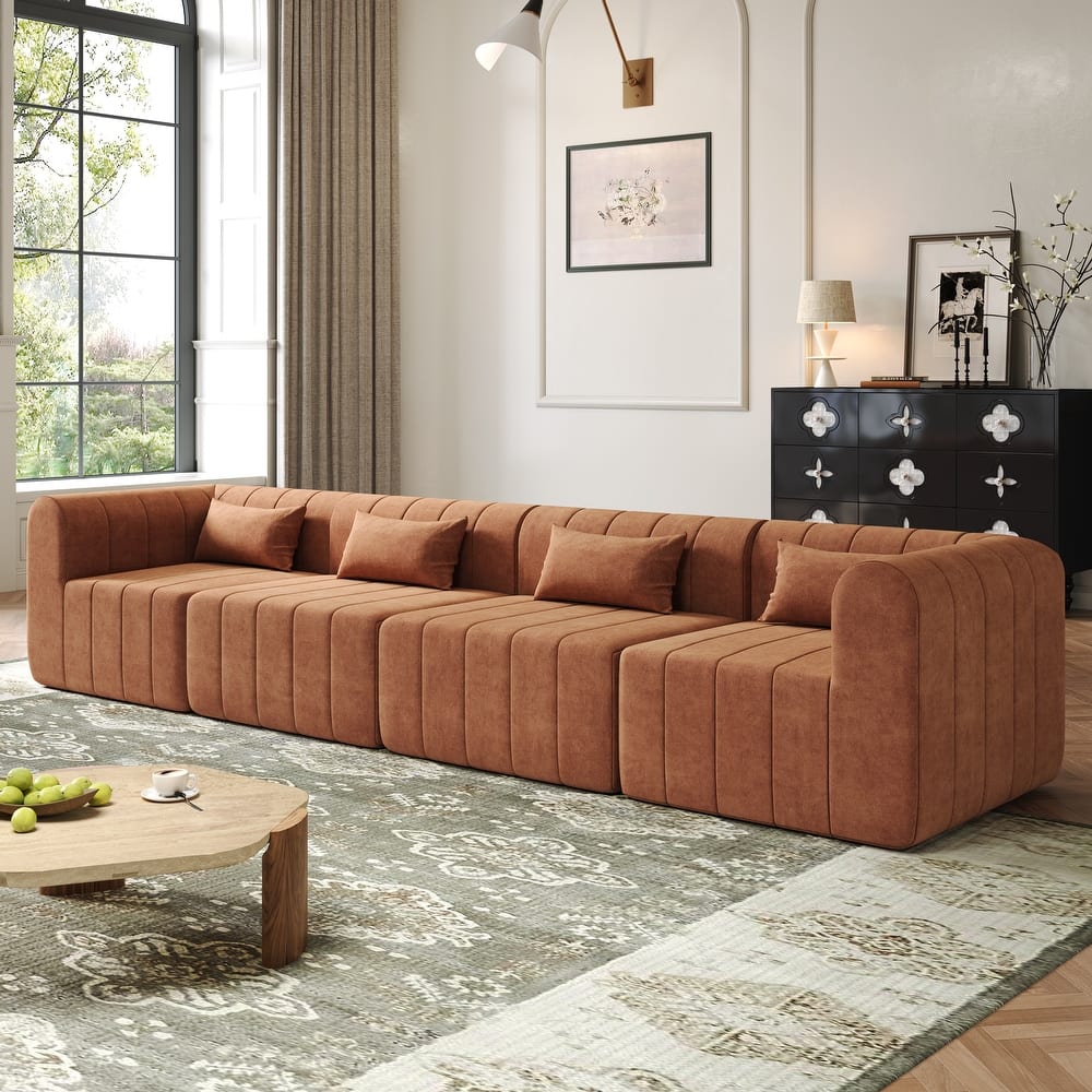 Christopher Knight Home - Modular Polyester Upholstered Sectional Sofa with 4-Piece Compressed Sponge - 145.5"