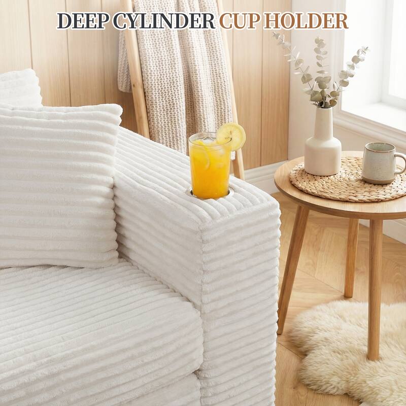 102'' No-Assembly Modular Corduroy Sofa with Cup Holder, Free Combination
