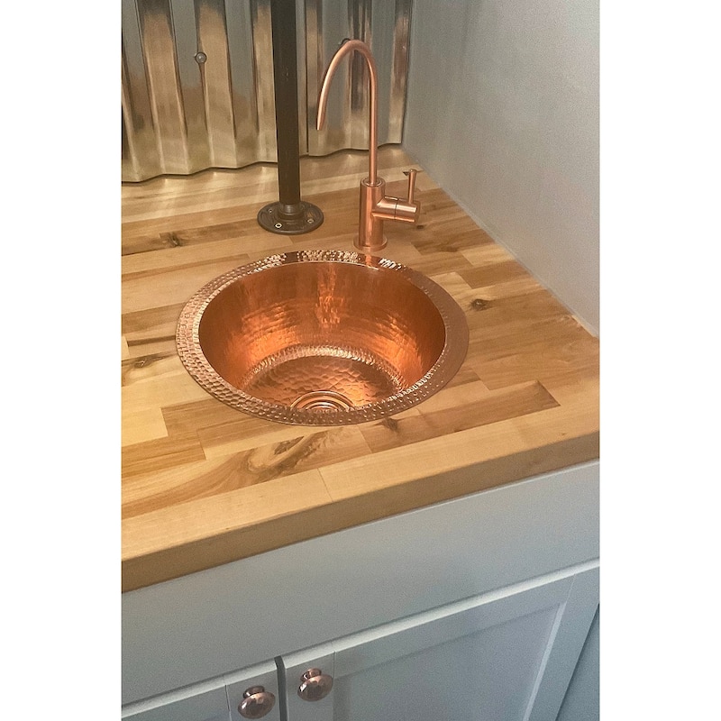 12-in Round Hammered Copper Bar Sink with 2-in Drain Opening in Polished Copper (BR12PC2)