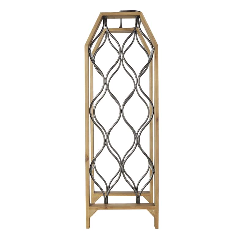 Wood Geometric 8 or 11 Slot Wine Rack with Gray Metal Curved Teardrop Holders - Brown - Roche River Decor