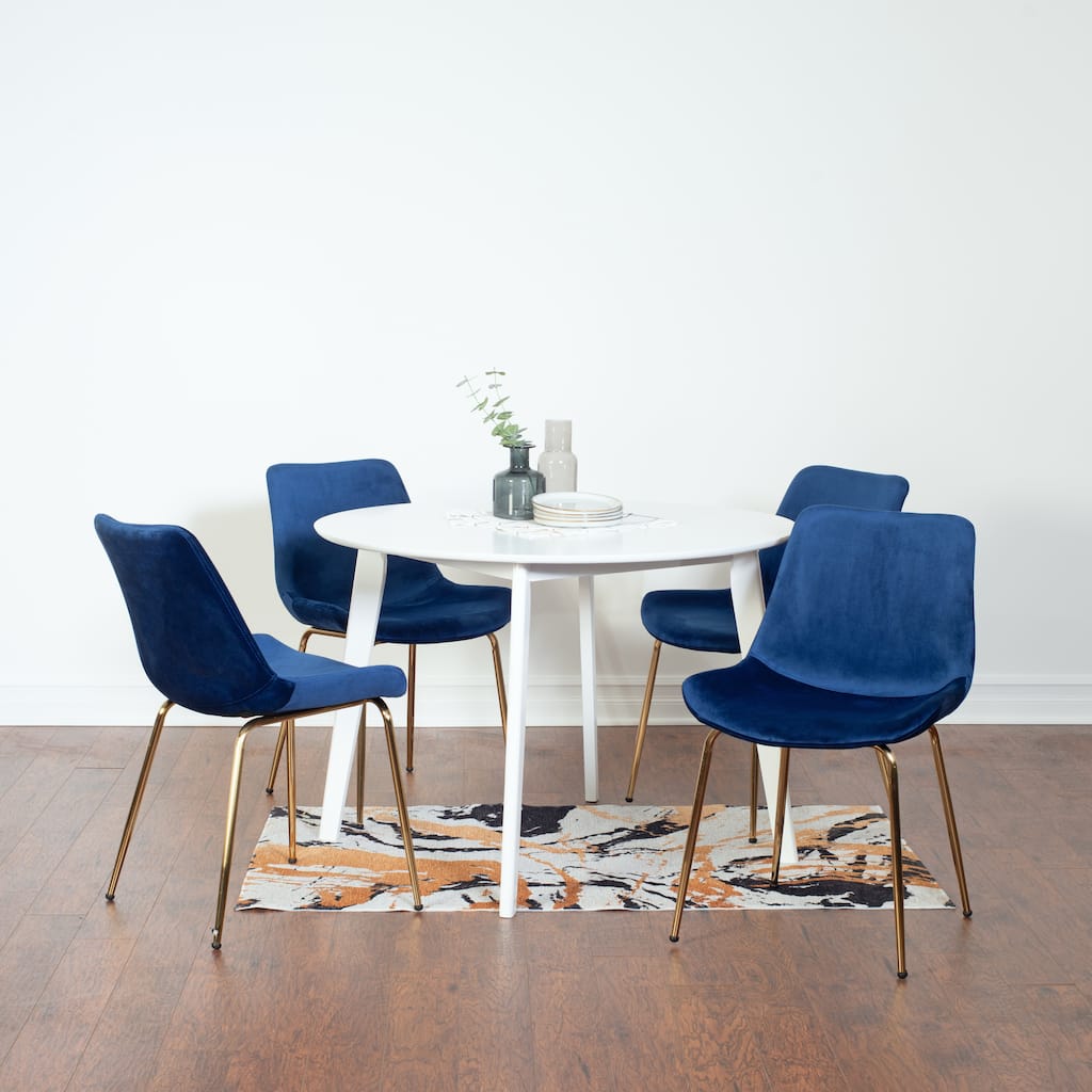 Roundhill Furniture Aufurr Contemporary 5-Piece Dining Set, White Round Table and 4 Chairs