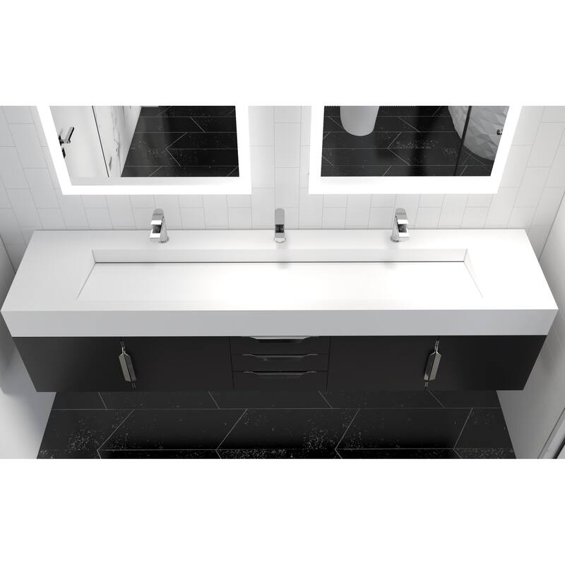 Nile 84" Wall Mounted Bathroom Vanity Set w/ White Top