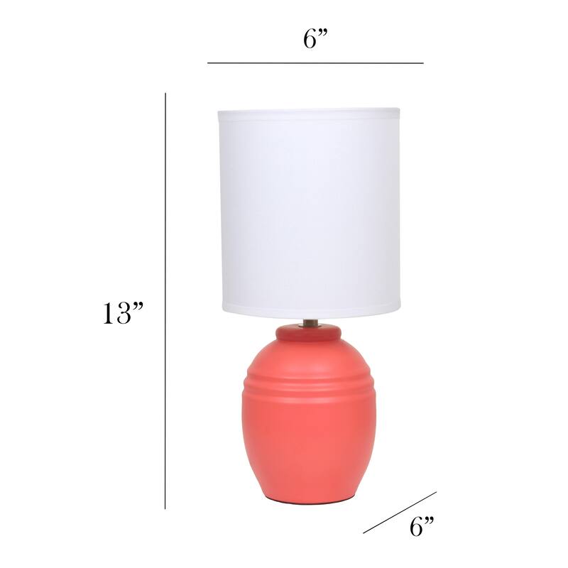 Ceramic Mini Jar Table Lamp with Fabric Drum Shade for Bedroom, Living Room - 6 x 6 x 13 in. (L x W x H)