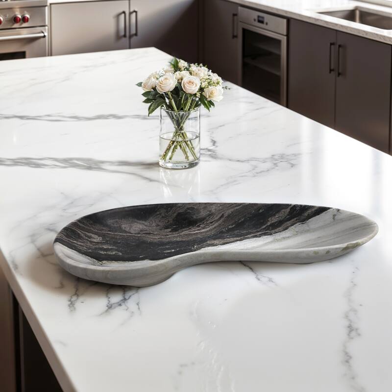 Modern Stone Marble Handcrafted Tray for Home Office Decor - 5" Gray - 29" x 11" x 5"
