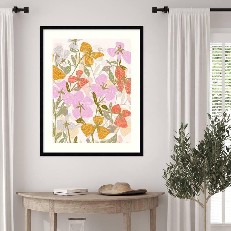 Colorful Petals and Green Leaves by Annick Wood Framed Wall Art Print