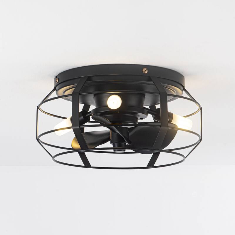 12" 3-Blade 3-Light Black Cage Ceiling Fan with Light