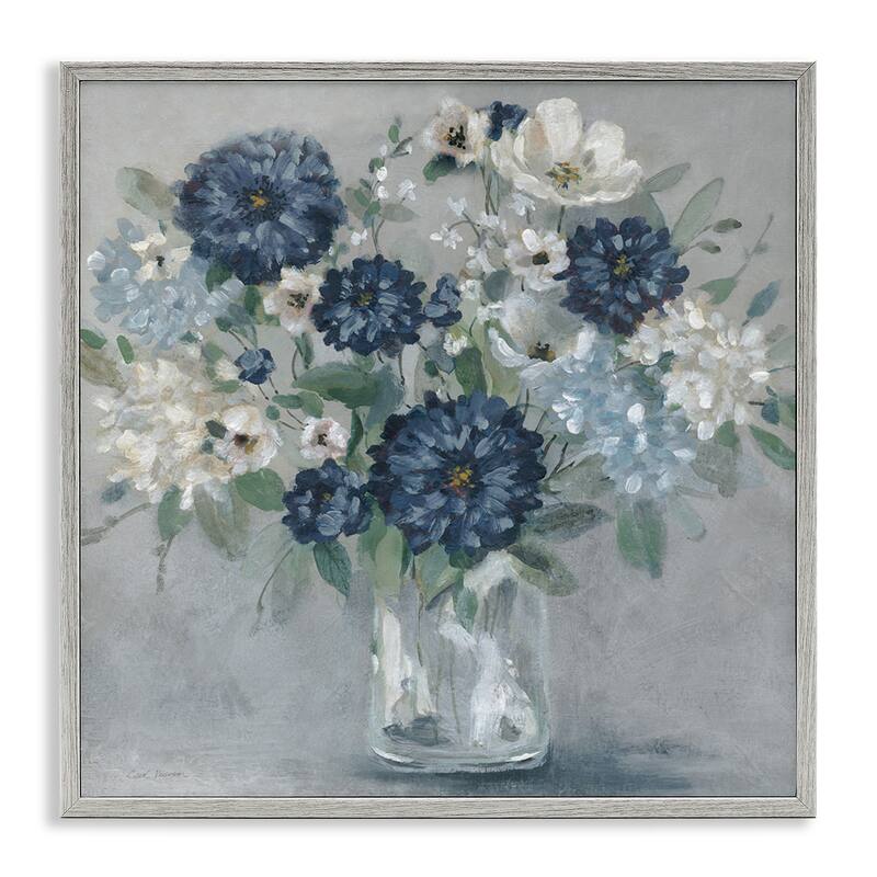 Stupell Blue Mums Mixed Bouquet Framed Giclee Art Design By Carol Robinson - 24 x 24 - Grey