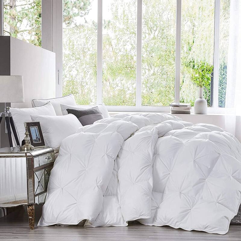 Luxurious Goose Down Feather Fiber Comforter Duvet Insert, Pinch Pleat