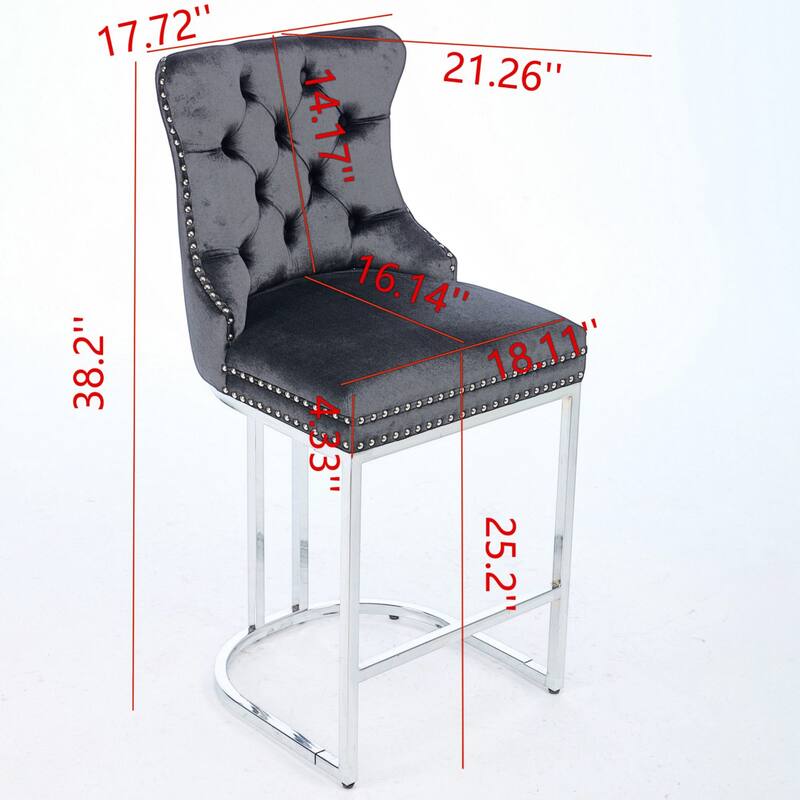 GDF Studio - Riveton Modern Velvet Upholstered Counter Height Bar Stools with Button Tufted Back & Rivet Trim (Set of 2)