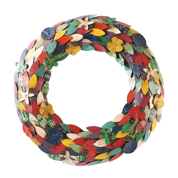 Art & Artifact Recycled Metal Wreath - Multicolor Flower Petals and Leaves - 24 in.