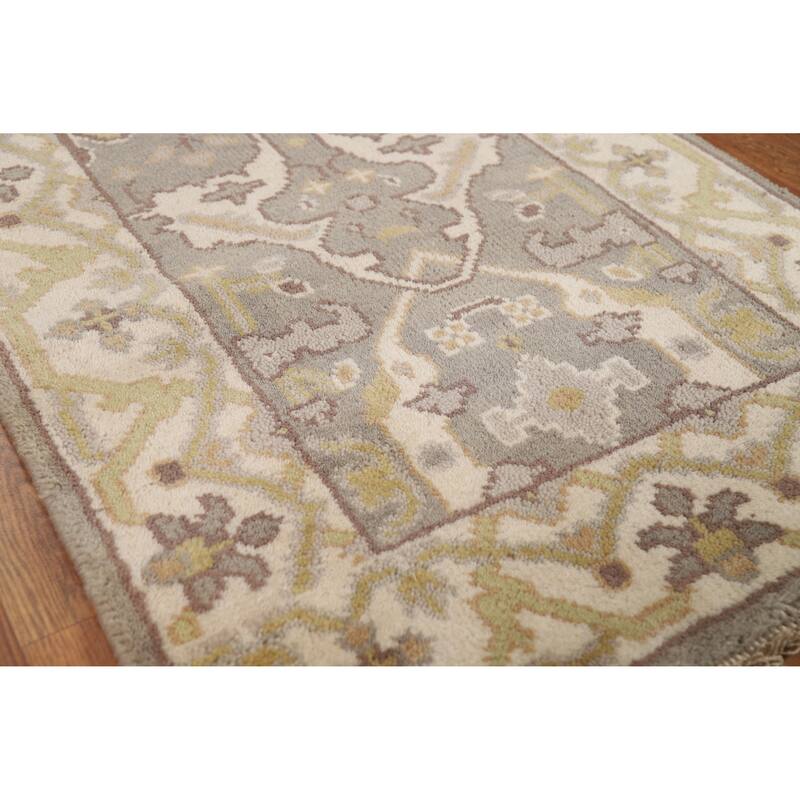 Grey Oushak Runner Rug Hand-Knotted Transitional Wool Carpet - 2'6"x 9'9" - 2'6"x 9'9" - Grey