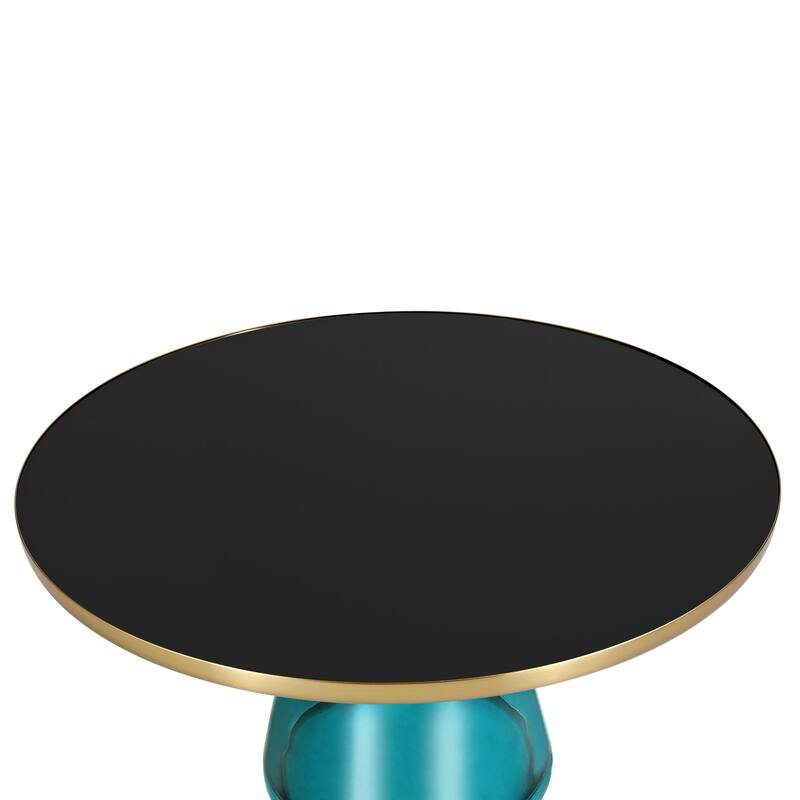 30-Inch Round Coffee Table Glass/Stone Tabletop with Gold Iron Rim Frame Glass Pedestal Base