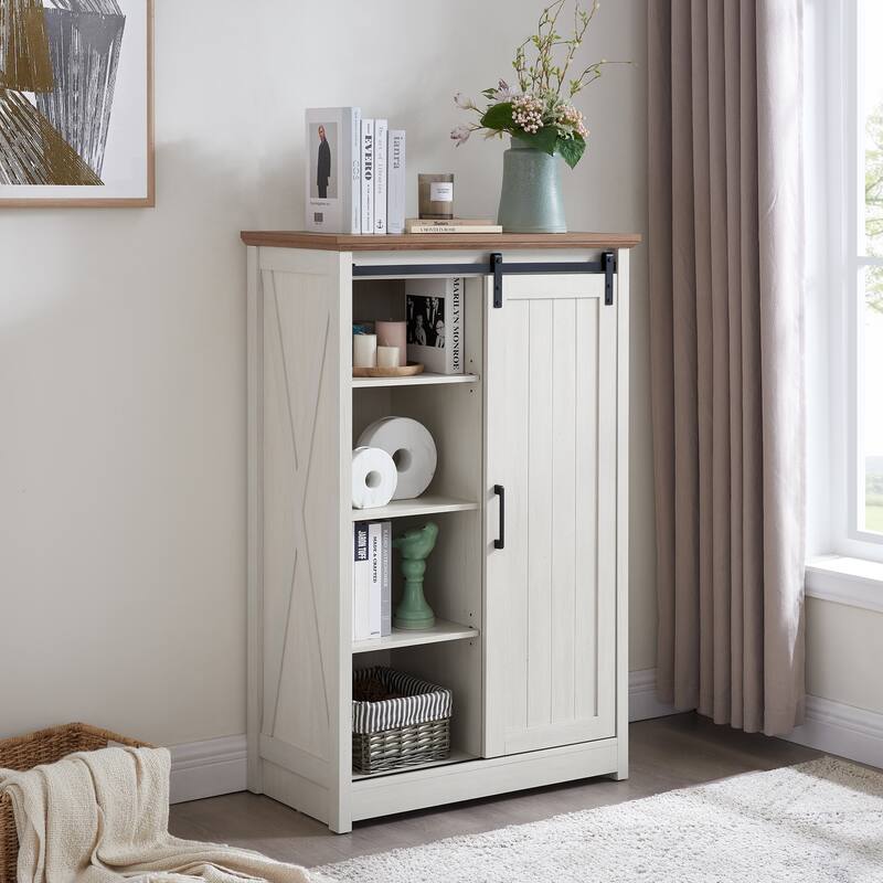 White Farmhouse 5-Drawer Dresser w/Sliding Barn Door, Multi-Room