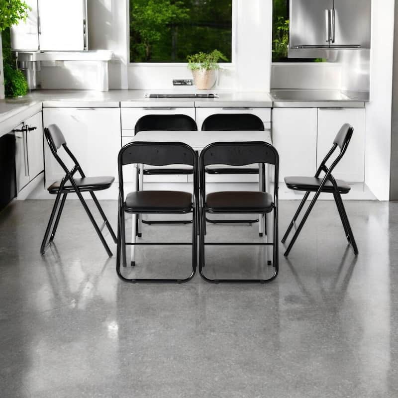 Homy Casa Set Black Folding Dining Chairs, Metal Frame PVC Seat