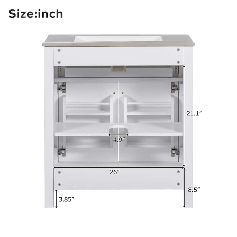 30" Modern Bathroom Vanity with Ceramic Sink, Soft-Close Doors, Flip-Out Drawer & Adjustable U-Shaped Shelf