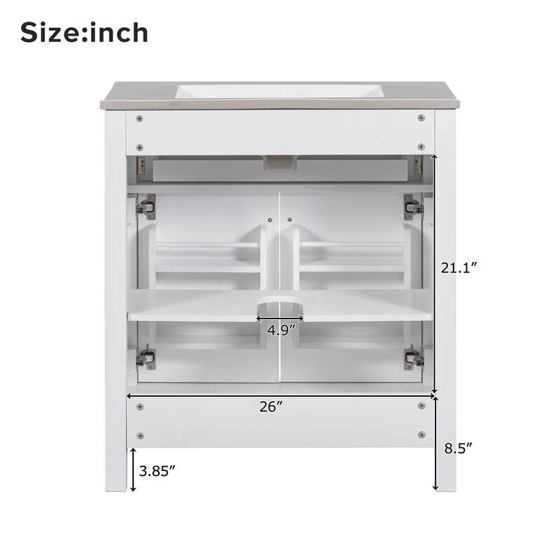 30 Inch Single Sink Bathroom Vanity Cabinet, Solid Wood Frame