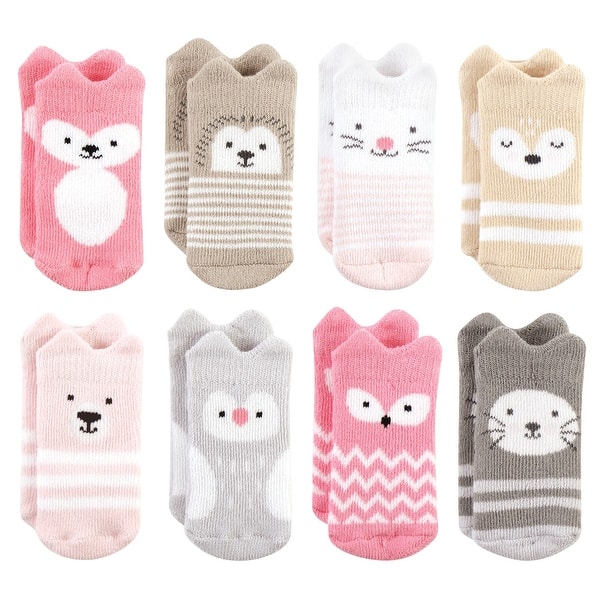 slide 1 of 1, Hudson Baby Infant Girl Cotton Rich Newborn and Terry Socks, Girl Woodland 8-Pack Pink Girl Woodland - 0-6 Months
