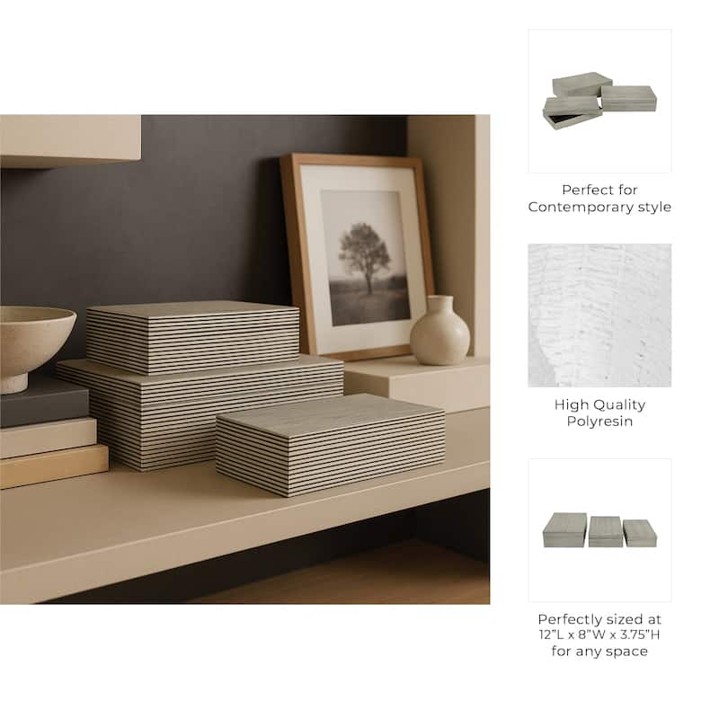 Decorative Box with Lid - Set of 3, 10", 11", 12", White - 12.0"