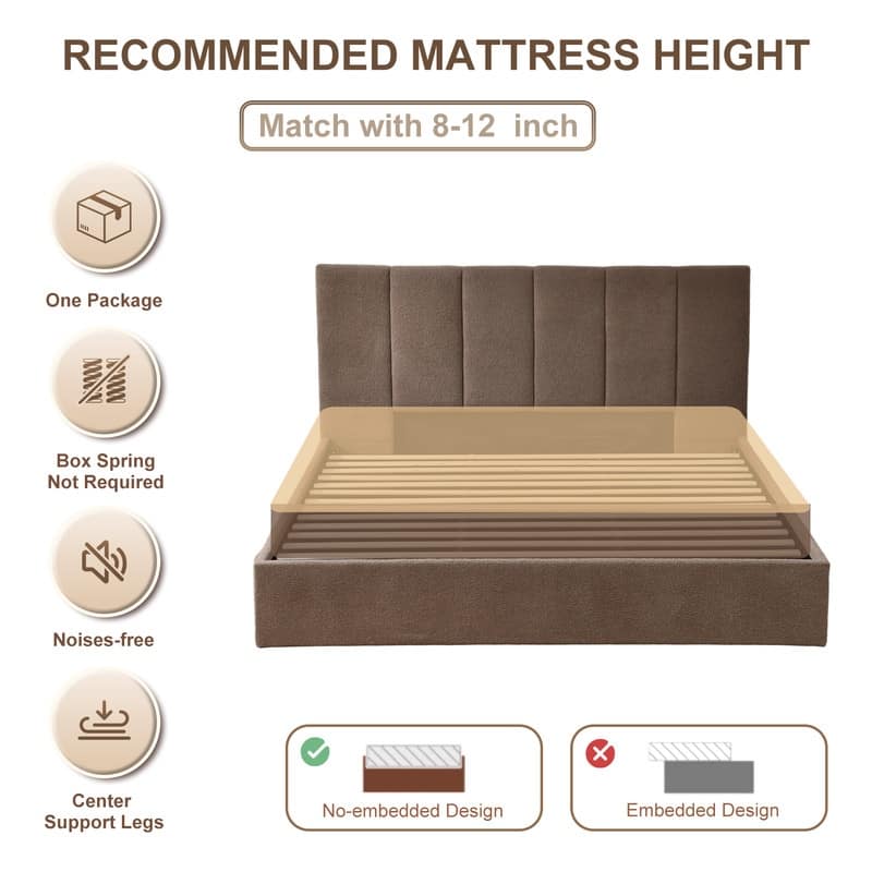 Modern Upholstered Lift-Up Storage Platform Bed with Headboard