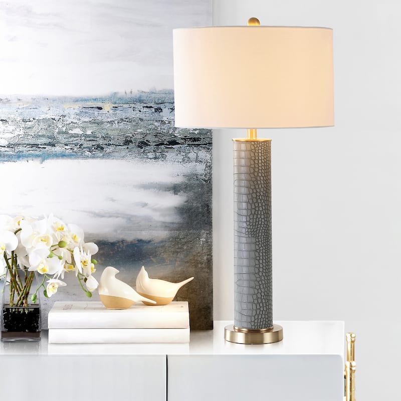 SAFAVIEH Lighting Tomika 32-inch Faux Alligator Grey Table Lamp (Set of 2) - 15"x15"x31.5" - 15Wx15Dx32H