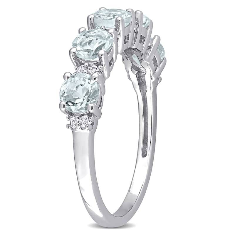 Miadora Sterling Silver Aquamarine and White Topaz Stackable Eternity Wedding Band Ring