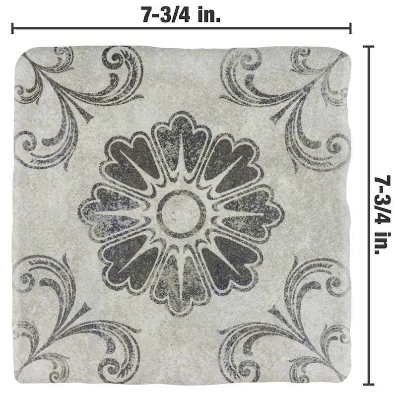 Merola Tile Costa Cendra Decor Fleur 7-3/4" x 7-3/4" Ceramic Floor and Wall Tile
