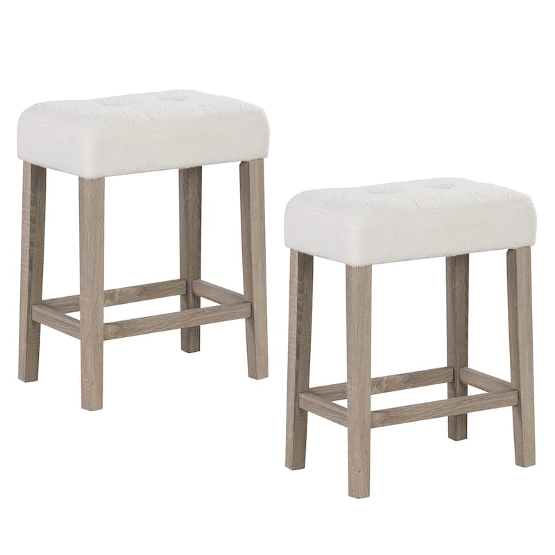 Set of 2 Modern Counter Height Bar Stools with Rubber Wood Legs - 18" x 11" x 24"