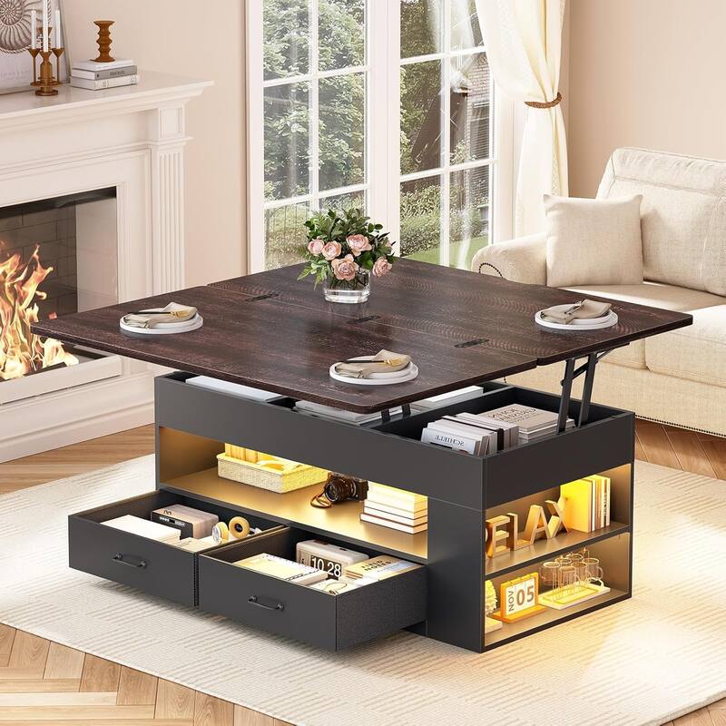 Lift Top Coffee Table Open Storage Shelf & Hidden Classified Storage - 39.4"Lift Top Coffee Table - Black