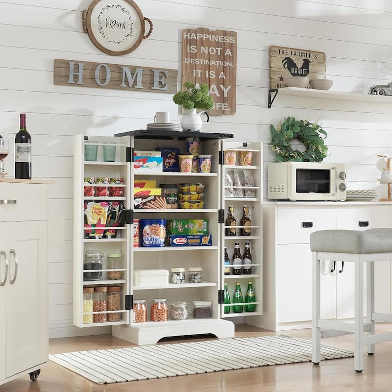 47" Farmhouse Kitchen Pantry, Storage Cabinet with Barn Doors