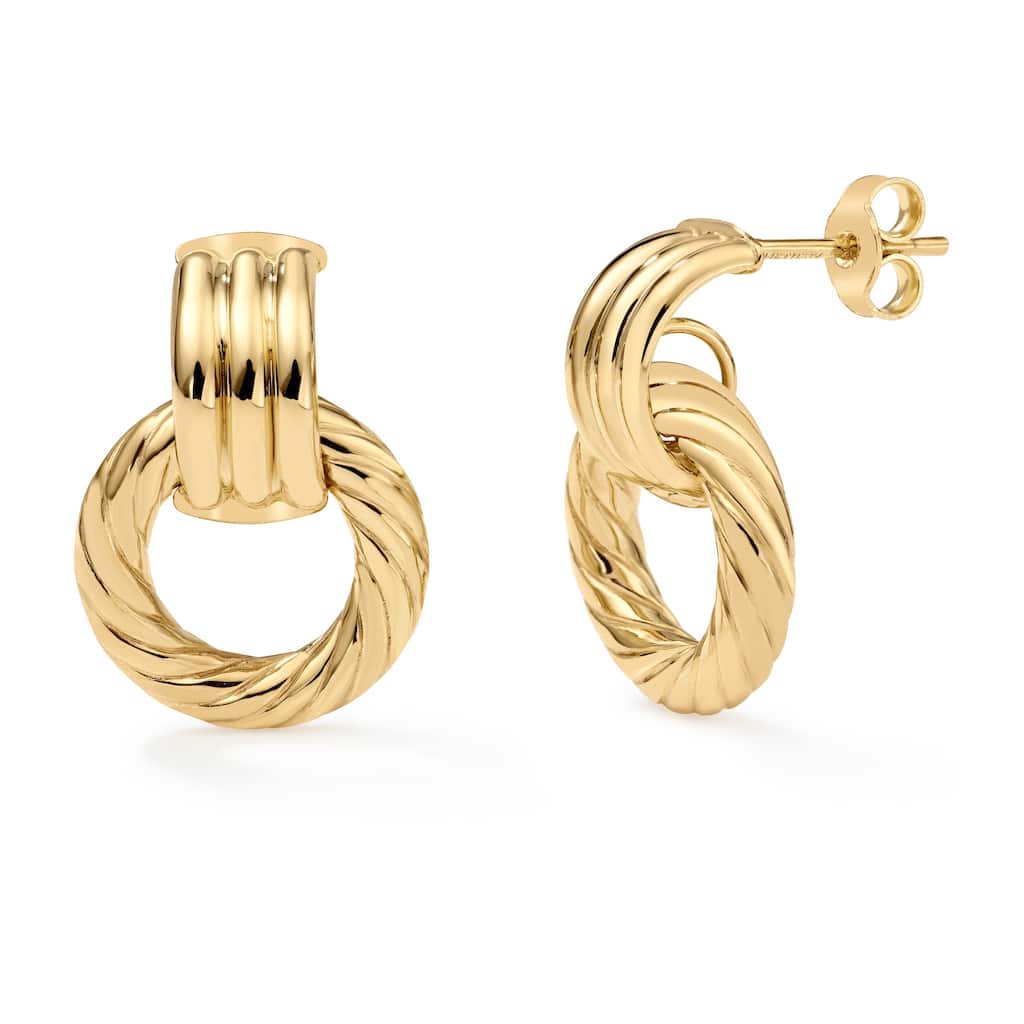 Clover 14K Yellow Gold High-Polish Triple Row Twisted Circle Drop Stud Earrings
