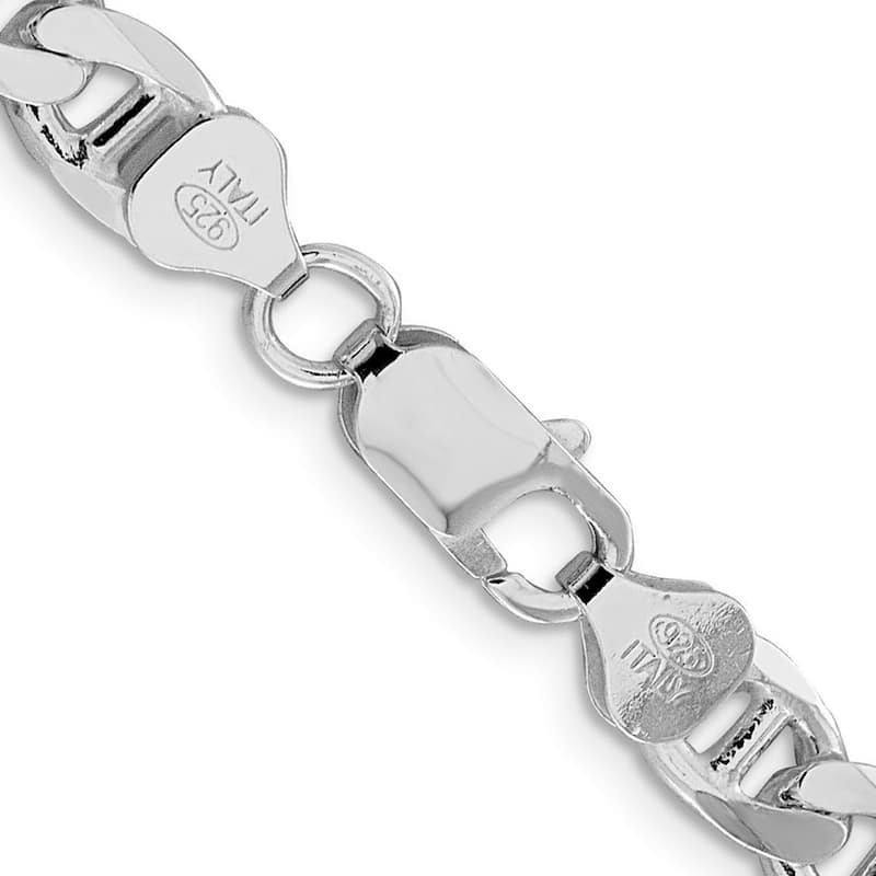 Curata 925 Sterling Silver Rhodium 7.4mm Flat Miami Curb Mariner Anchor Chain For Men