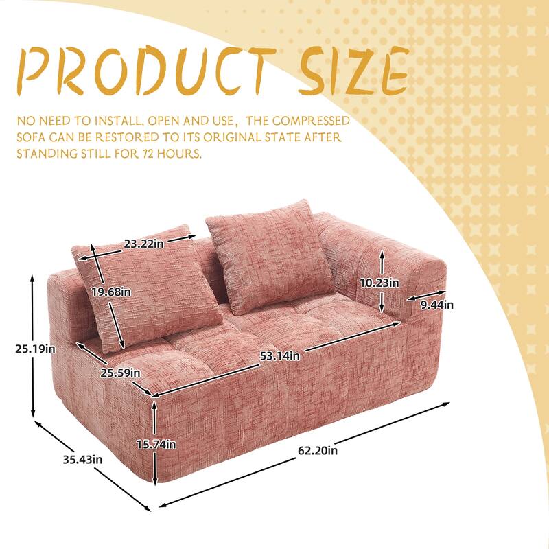 Chenille Loveseat Sofa Upholstered Deep Seat Sofa, Lounge Couch Corner Sofa Minimalist Modular Couches for Apartment
