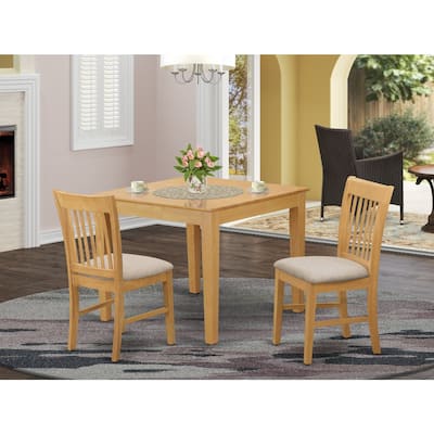 Square Dining Set - 36 Inch Kitchen Table with 2 Linen Chairs - Oak Finish
