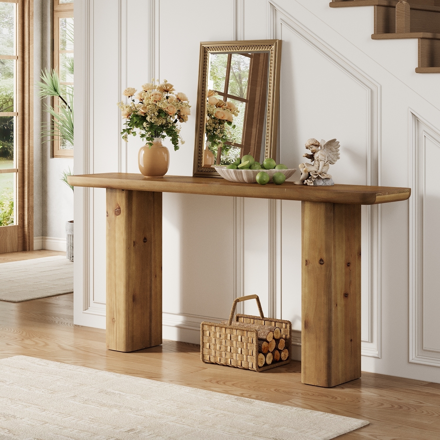 63-inch Solid Wood Entryway Table, Rustic Console Table for Hallway, Entrance and Living Room