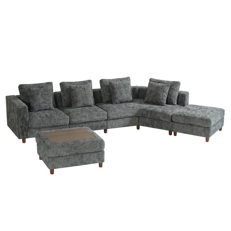 GDFStudio - Modular Chenille 4-Seater 144" Oversized Sectional Sofa with Ottomans