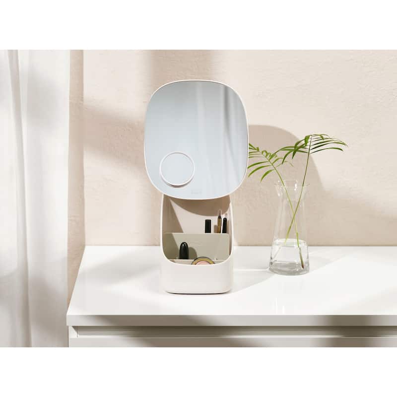 Joseph Joseph Viva Pedestal Mirror with Makeup Cosmetic Storage - Shell