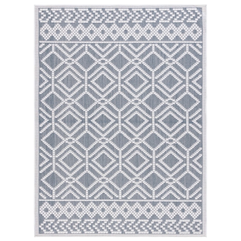 SAFAVIEH Bermuda Jorunn Geometric Indoor/Outdoor Waterproof Rug - 6'7" Square - Navy/Ivory