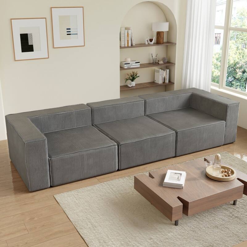 Solid Backrest Armless Corduroy Compression Sofa