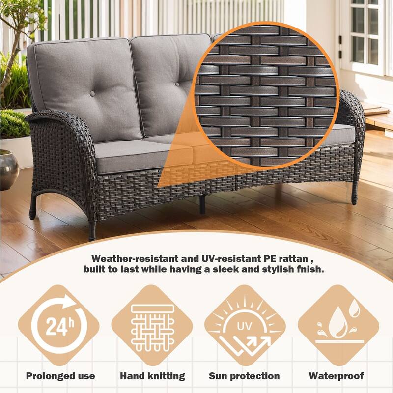 Patio Sofa Swivel Chair with Propane Fire Pit Table