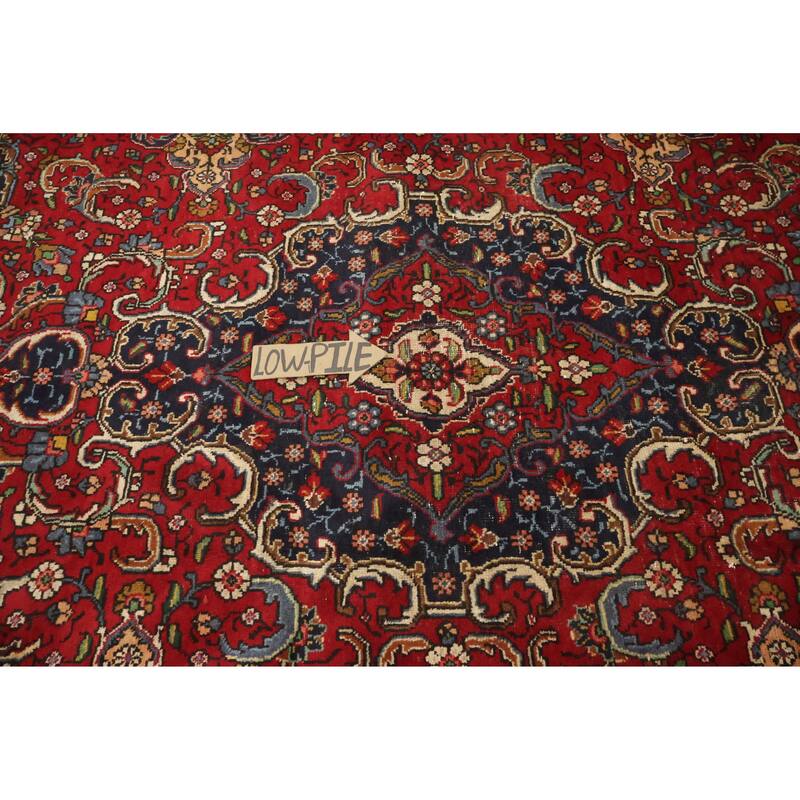 Hand Knotted Oriental 100% Wool Carpet Traditional Floral Red Tabriz Area Rug - 11' 0'' X 7' 10''