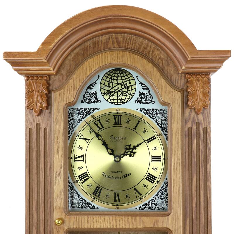 Bedford Clock Collection Honey Oak Chiming Pendulum Wall Clock 12.25