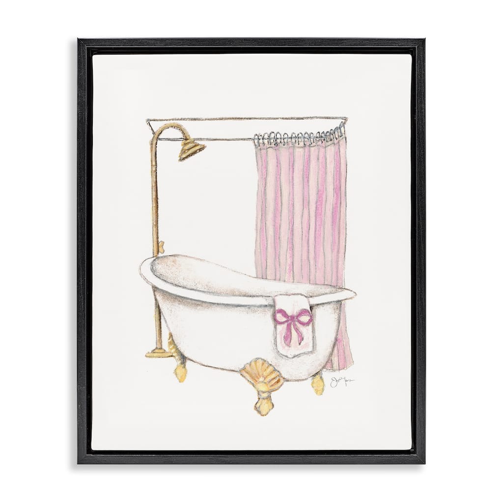 Stupell Simple Bathtub with Bow Framed Floater Canvas Wall Art Design By Janet Tava