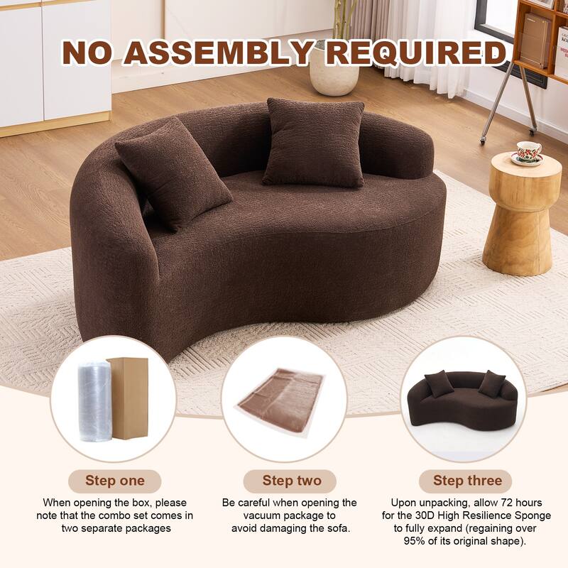 Yin-Yang Design Single Chaise Couch S-curved Chenille Sofa, Purchase 2pc for Combination into Tai Chi Round Sleeper Sofa Bed