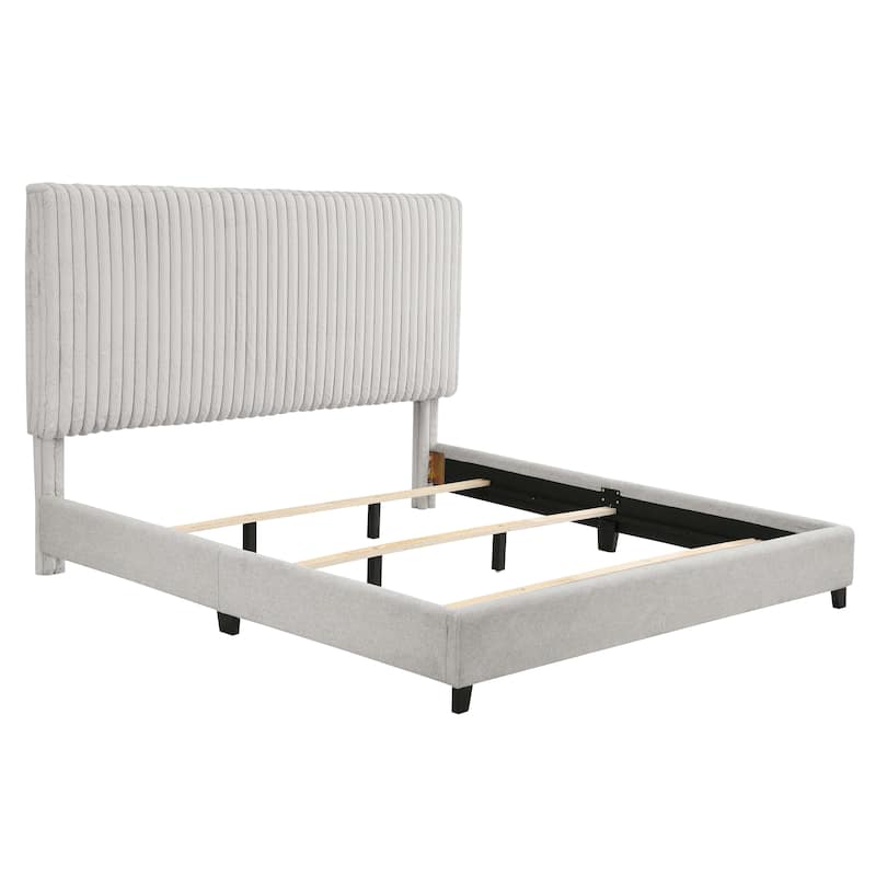 Bridgevine Home Minky Stone Grey Channel Headboard Upholstered Platform Bed