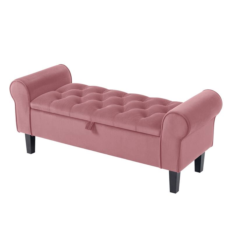 Velvet Storage Bench With Rubber Wood Legs for Bedroom