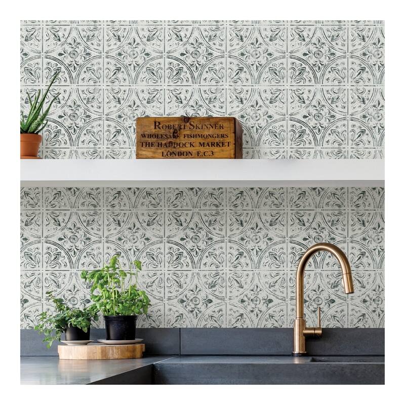 InHome Chelsea Antique White Peel & Stick Tin Tiles