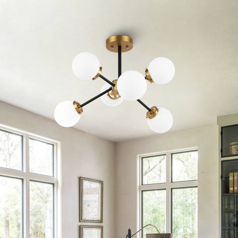 GetLedel 6-Light Dimmable Sputnik Semi-Flush Mount Chandelier with Glass Globe Shades